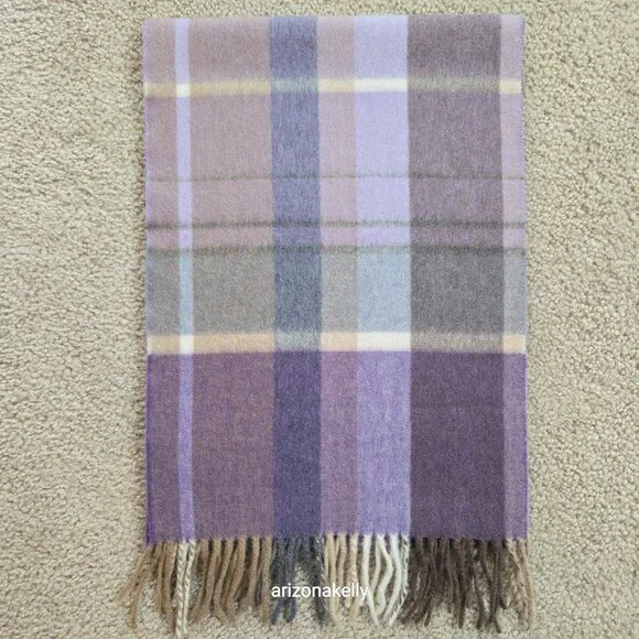 Luxurious Cashmere Scarf Purple Plaid Thick Plush - Picture 3 of 13